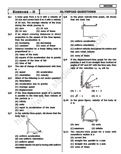 Cbse Class 9 Science Motion Mcqs Multiple Choice Questions 9852